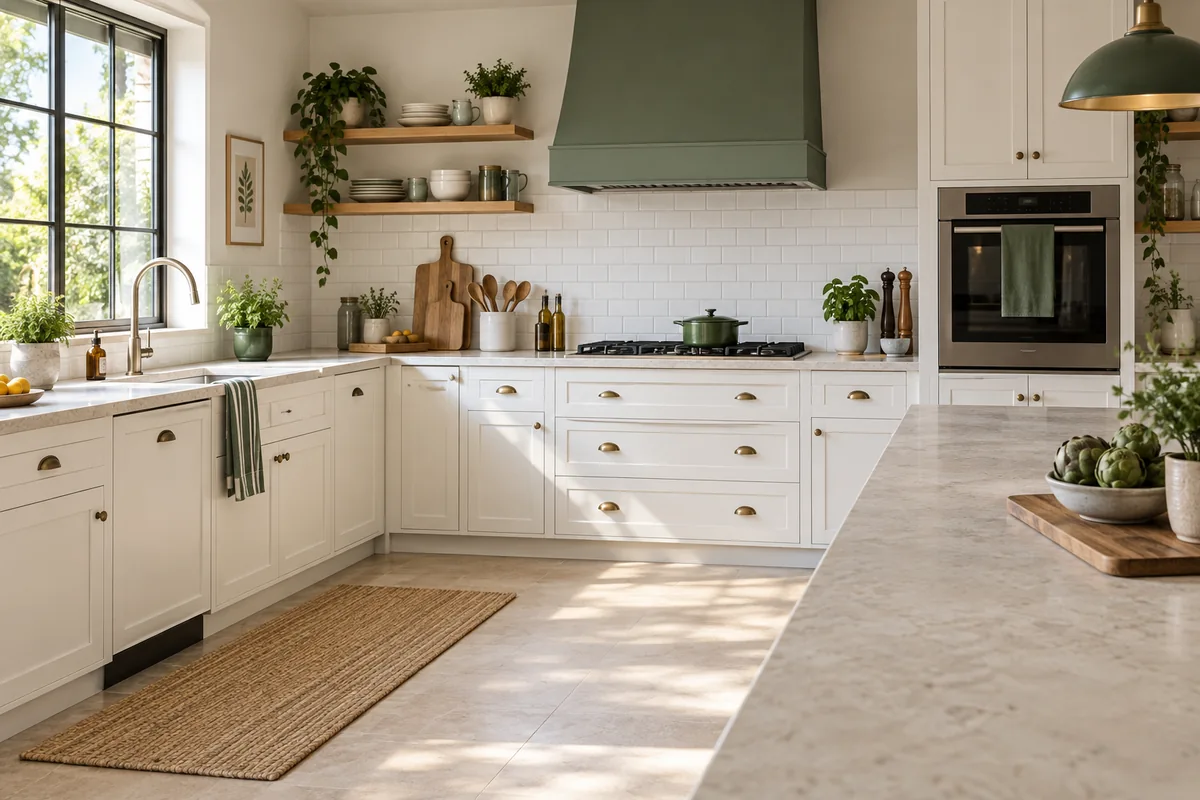 Illustrative modern household kitchen with natural light