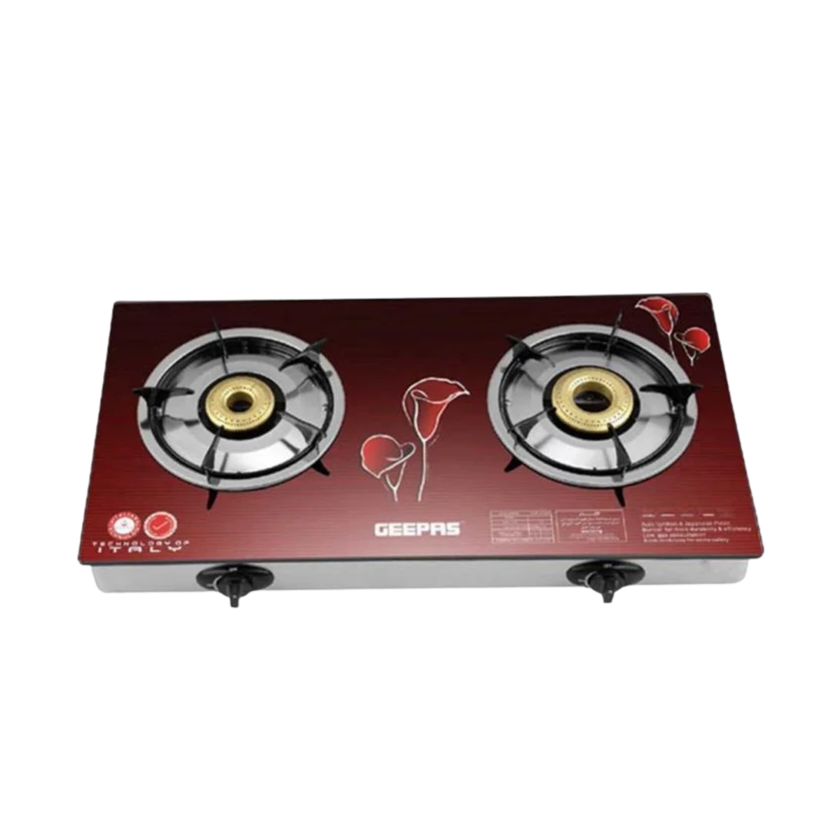 Red two-burner gas stove